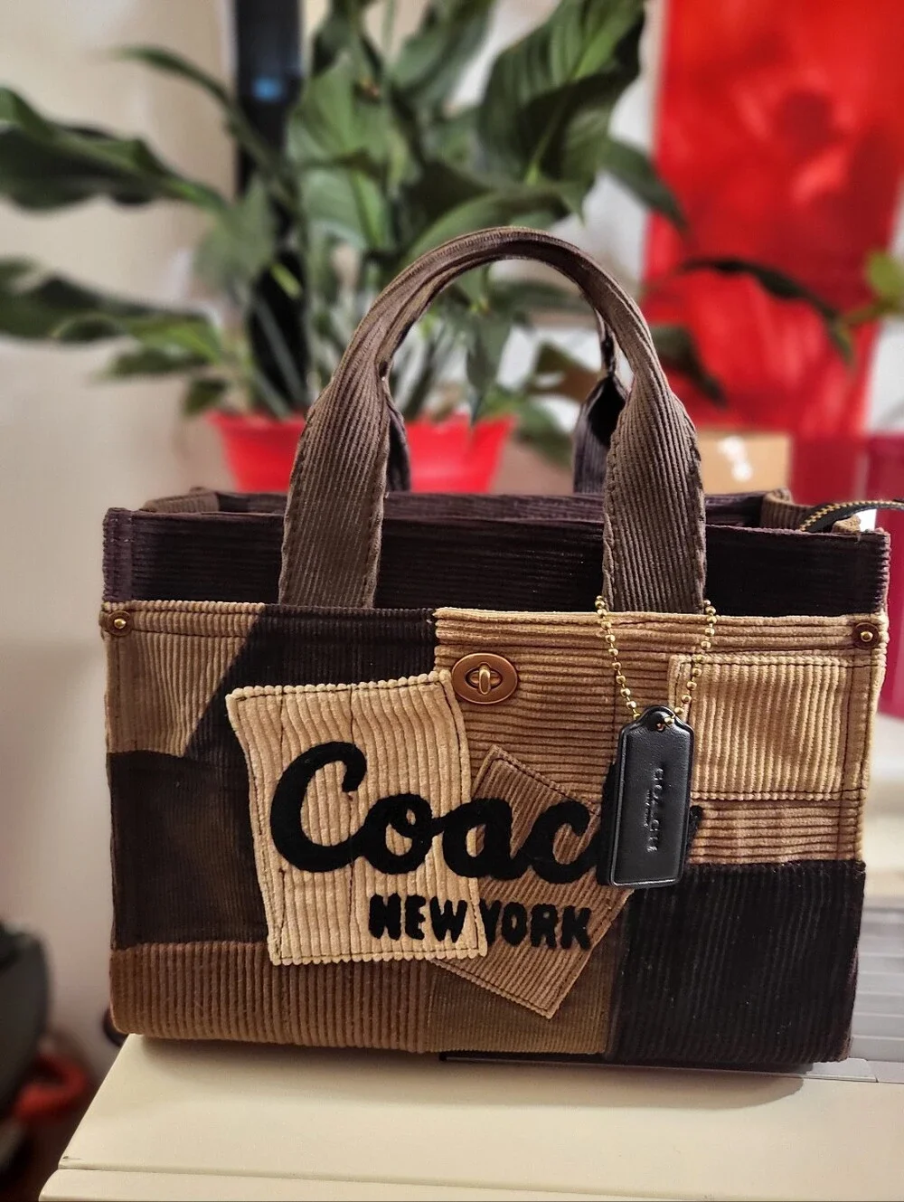 NWOT - Coach Patchwork Corduroy Tote in Brown and Tan - Never Used - Picture 1 of 6
